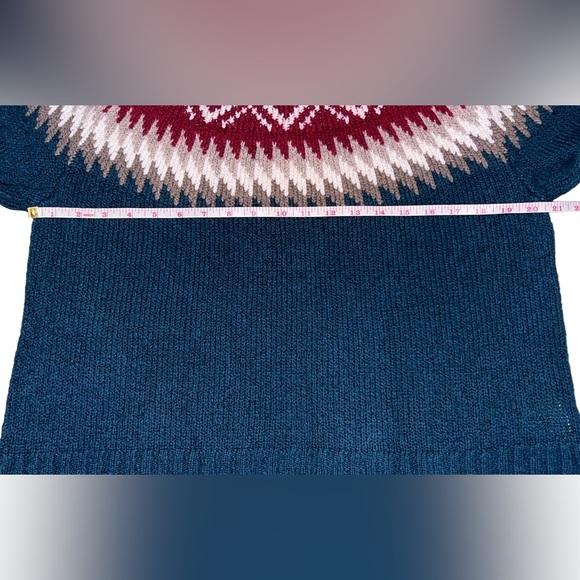 American Eagle AEO Teal Knit Pullover Sweater Fair Isle - Picture 7 of 11